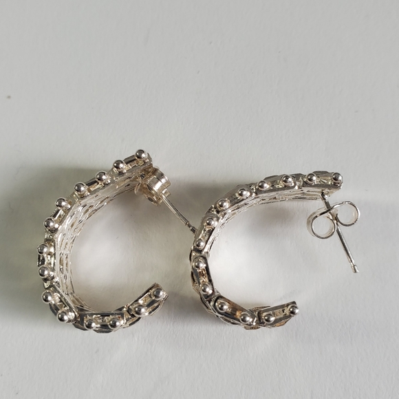 Sterling Silver 925 BasketWeave Halfhoop Earrings - Picture 3 of 6